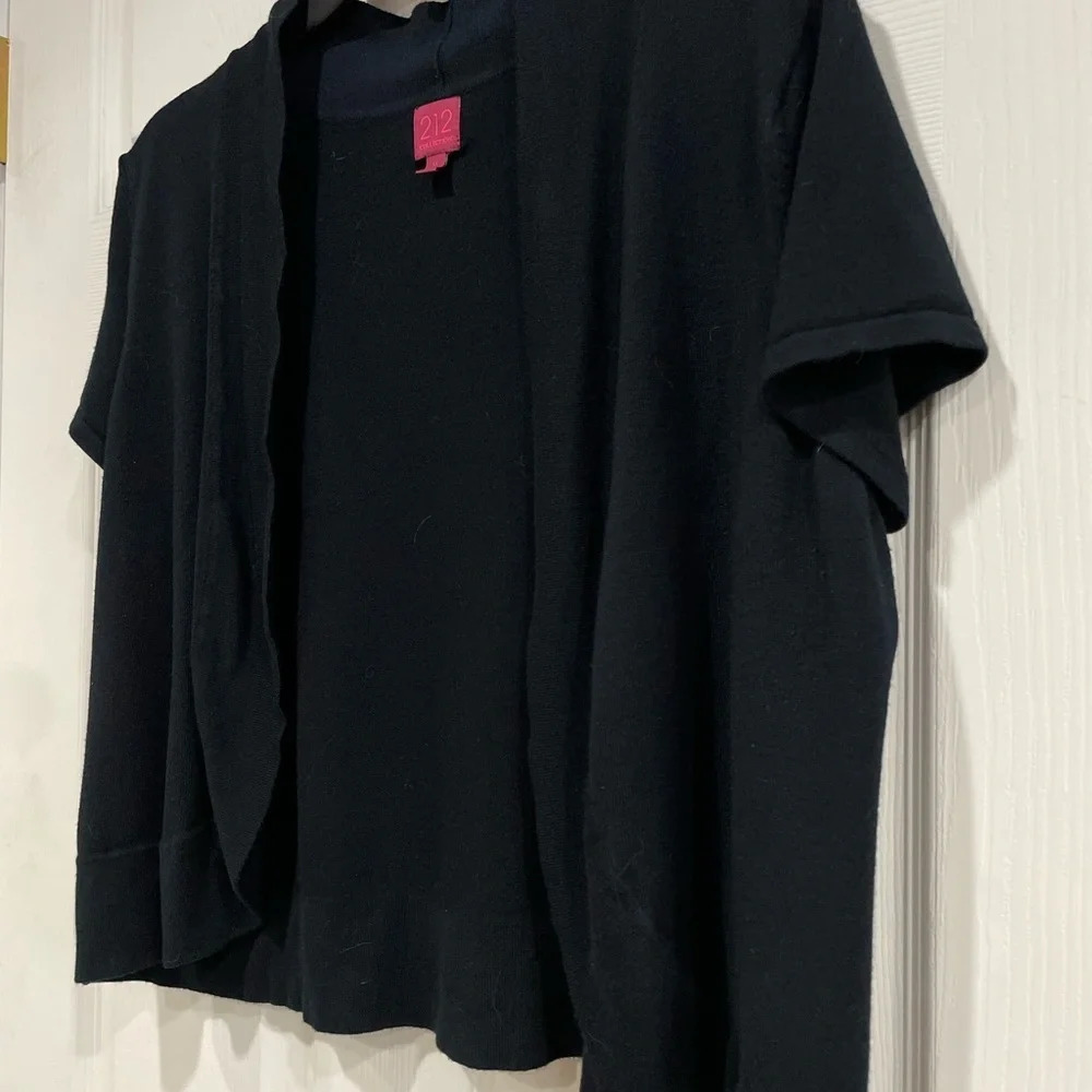 212 Womens Flyaway Open-Front Cardigan Size XL Black Short Sleeve Bolero
